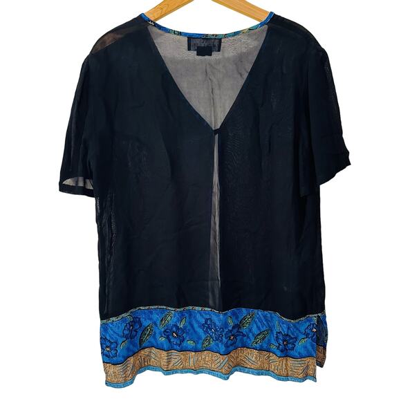 Carole Little Dress Short Sleeve Sheer Floral Piped Trim Cardigan Wrap Size 8 - Picture 2 of 5